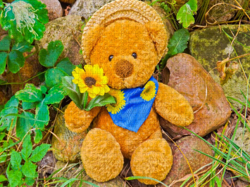 Teddybär mit Sonnenblume - CALVENDO Foto-Puzzle'