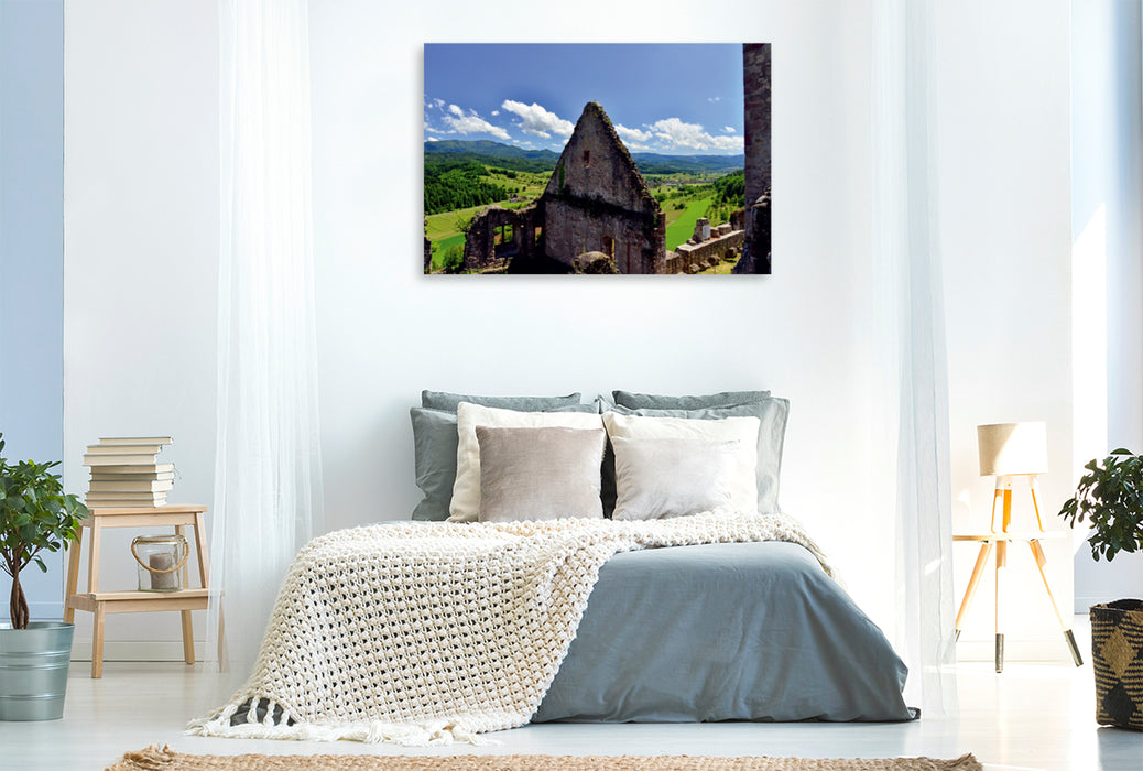 Premium Textil-Leinwand Premium Textil-Leinwand 120 cm x 80 cm quer Blick von der Hochburg zum Schwarzwald mit dem schönen Nachbarort Sexau