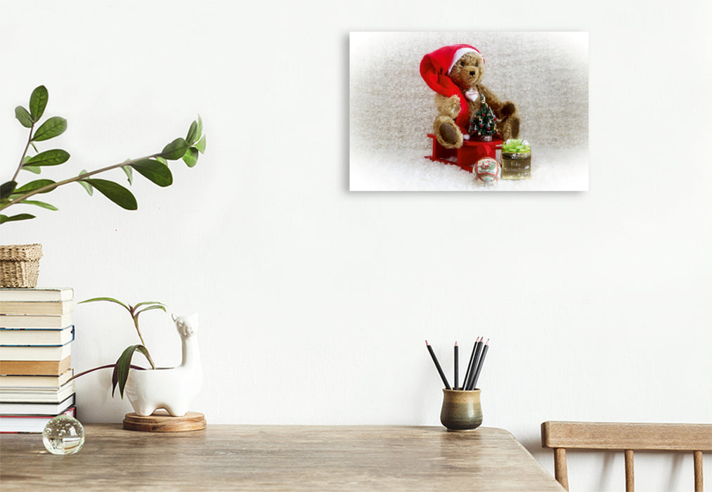 Toile textile premium Toile textile premium 120 cm x 80 cm paysage Noël avec nounours 