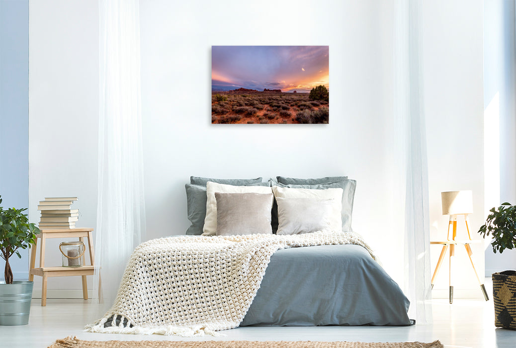 Premium Textil-Leinwand Premium Textil-Leinwand 120 cm x 80 cm quer Sunset - Arches National Park