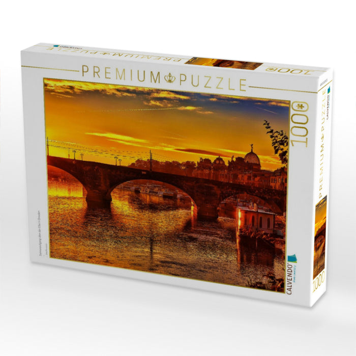 Sonnenaufgang über der Elbe in Dresden - CALVENDO Foto-Puzzle'