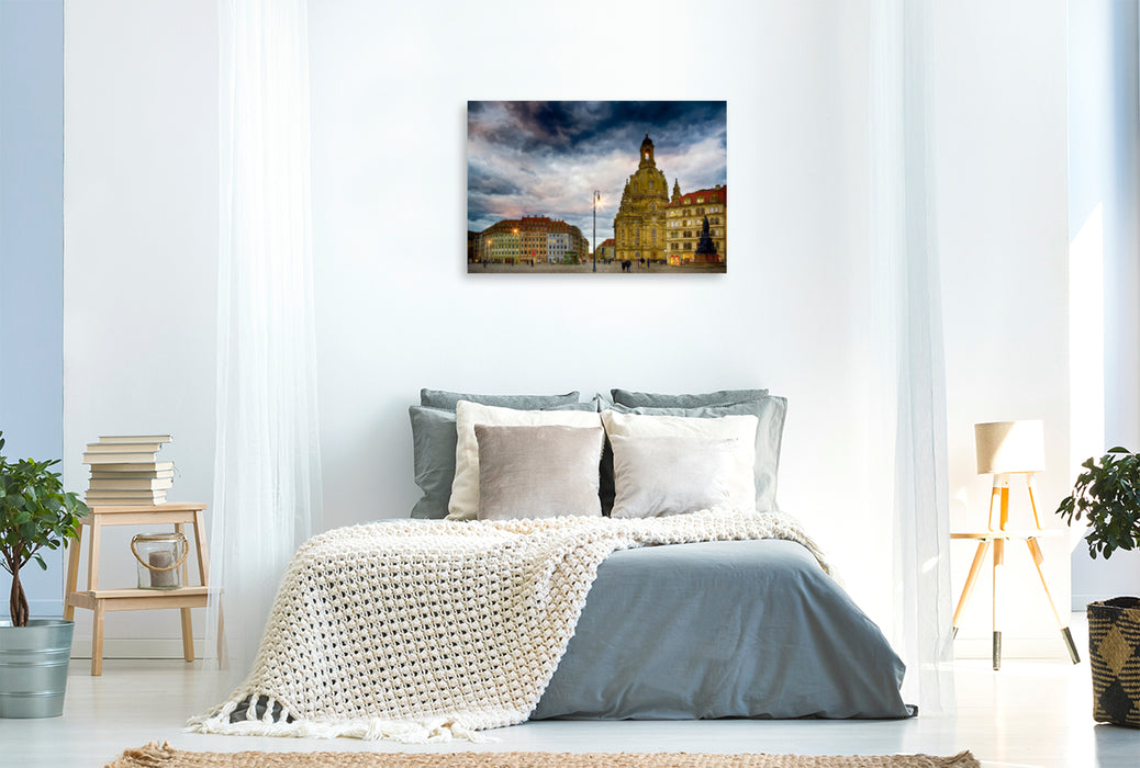 Toile textile haut de gamme Toile textile haut de gamme 120 cm x 80 cm paysage Le Neumarkt avec vue sur la Frauenkirche 