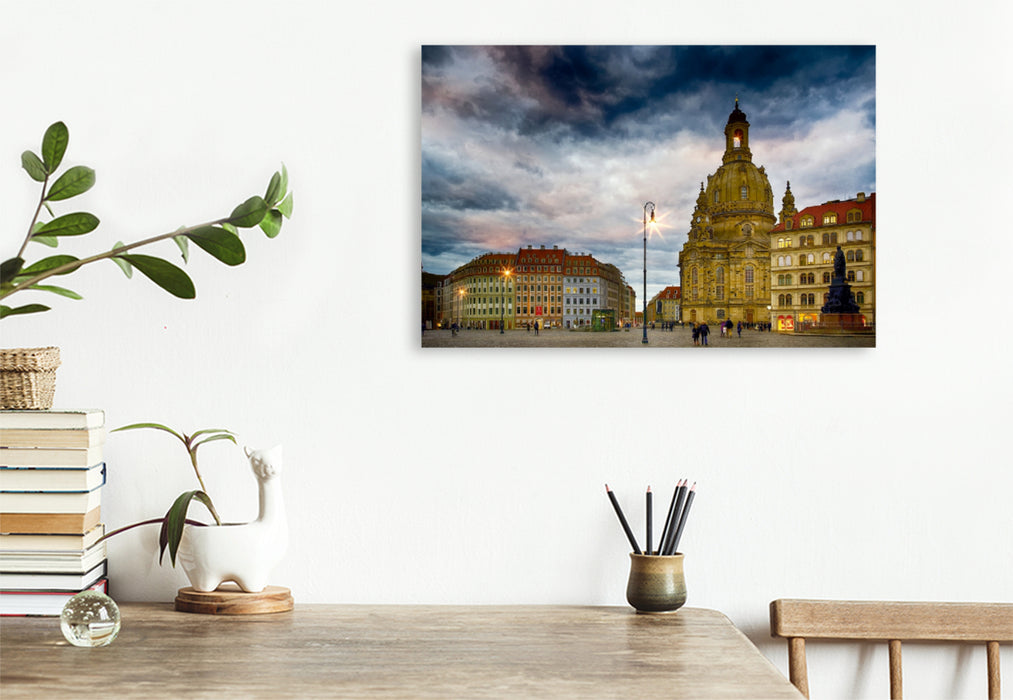 Toile textile haut de gamme Toile textile haut de gamme 120 cm x 80 cm paysage Le Neumarkt avec vue sur la Frauenkirche 