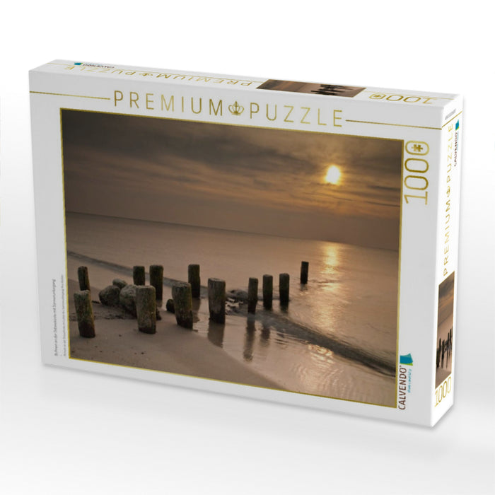 Buhnen an der Ostseeküste mit Sonnenuntergang - CALVENDO Foto-Puzzle'