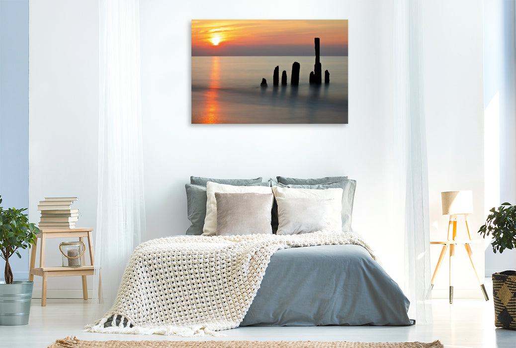 Toile textile haut de gamme Toile textile haut de gamme 120 cm x 80 cm paysage Coucher de soleil sur la côte de la mer Baltique 