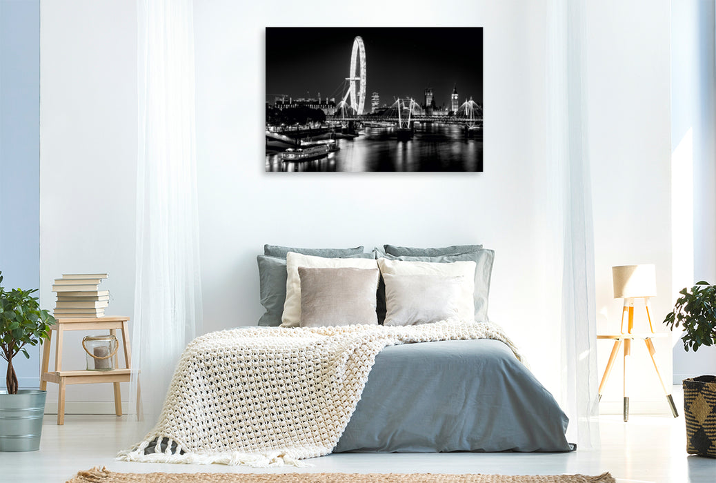 Premium Textil-Leinwand Premium Textil-Leinwand 120 cm x 80 cm quer London Eye bei Nacht