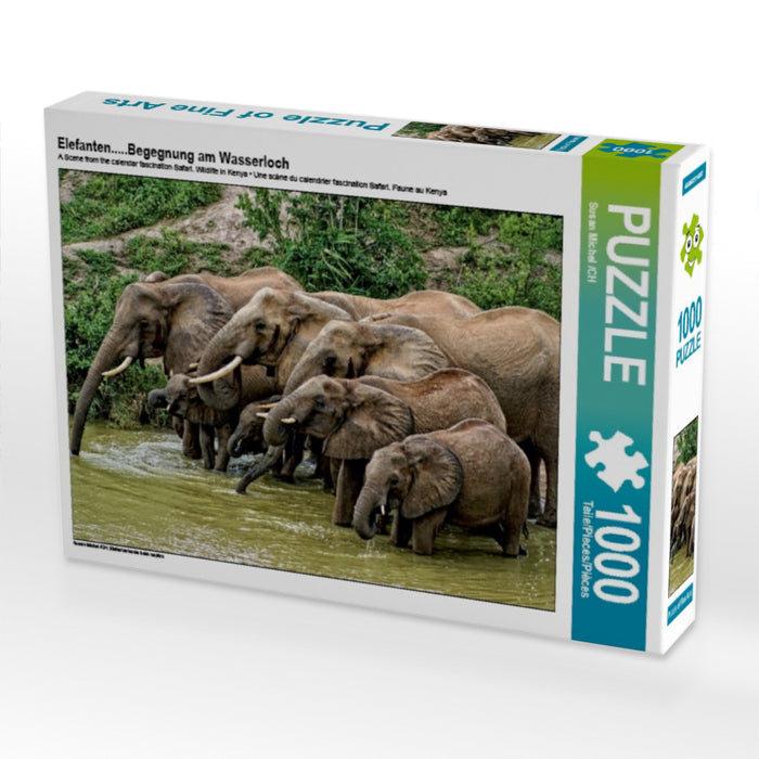 Elefanten.....Begegnung am Wasserloch 1000 Teile Puzzle quer - CALVENDO Foto-Puzzle'