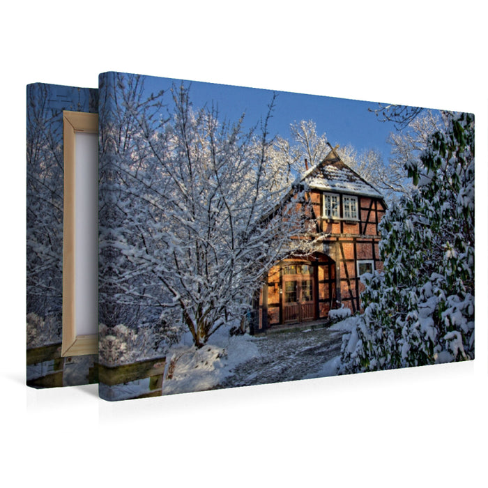 Premium Textil-Leinwand Fachwerkhaus