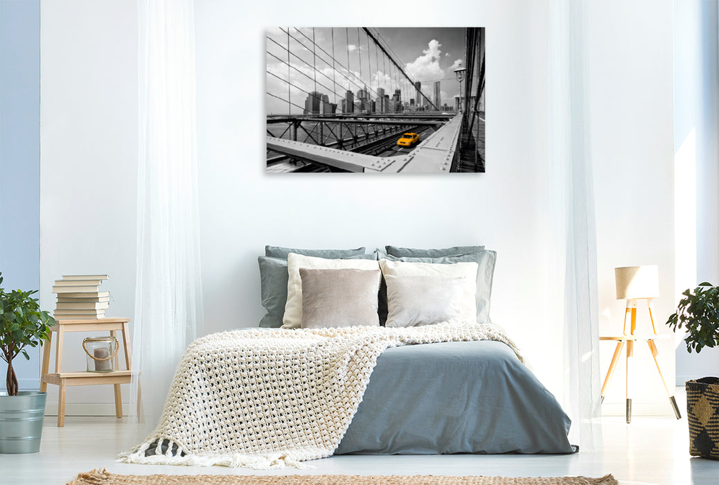 Premium Textil-Leinwand Premium Textil-Leinwand 120 cm x 80 cm quer NYC Blick von der Brooklyn Bridge