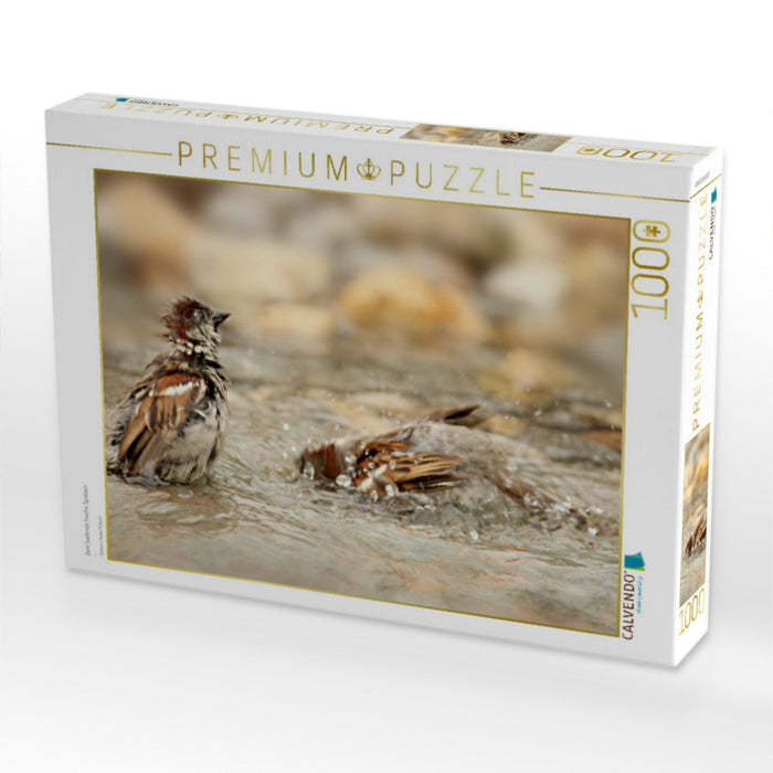 Zwei badende freche Spatzen - CALVENDO Foto-Puzzle'