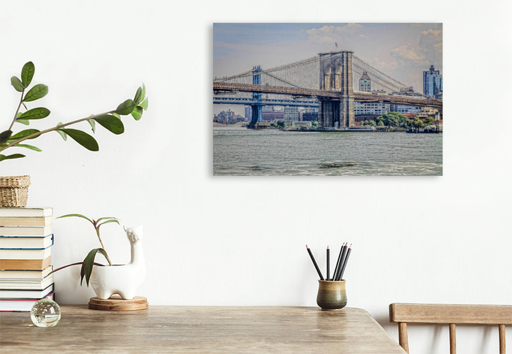 Premium Textil-Leinwand Premium Textil-Leinwand 120 cm x 80 cm quer New York Brooklyn Bridge