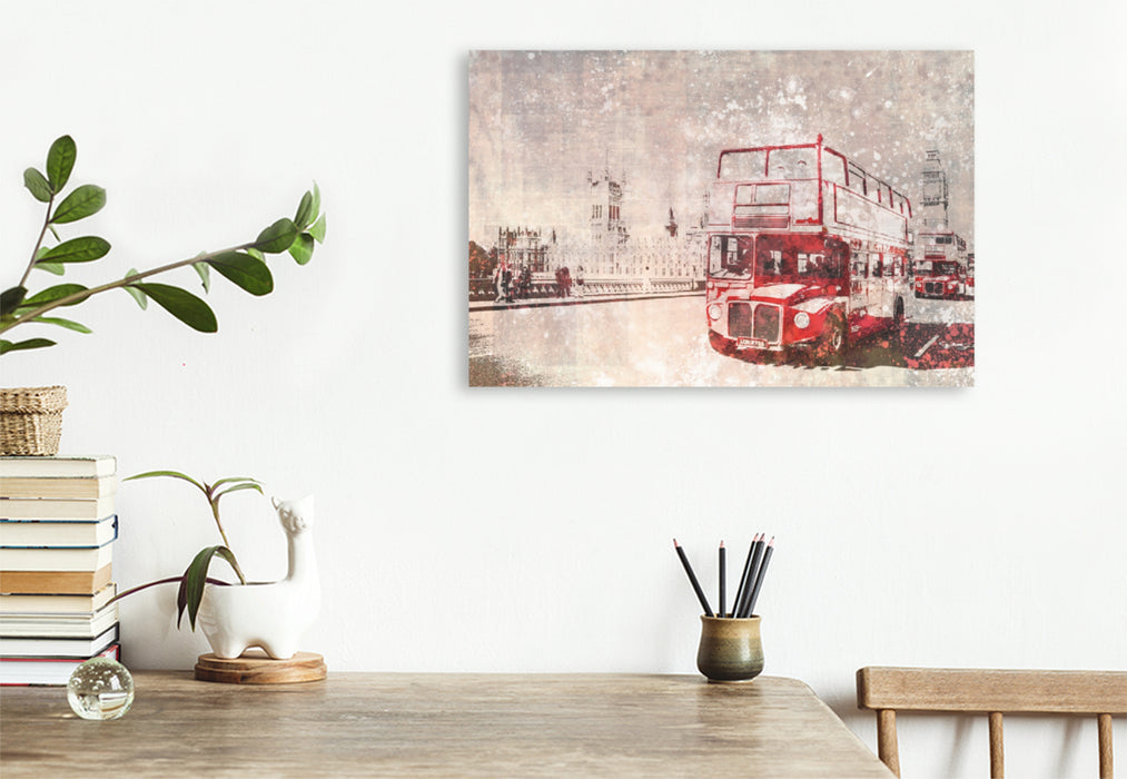 Toile textile premium Toile textile premium 120 cm x 80 cm paysage City-Art LONDON Bus Rouges 