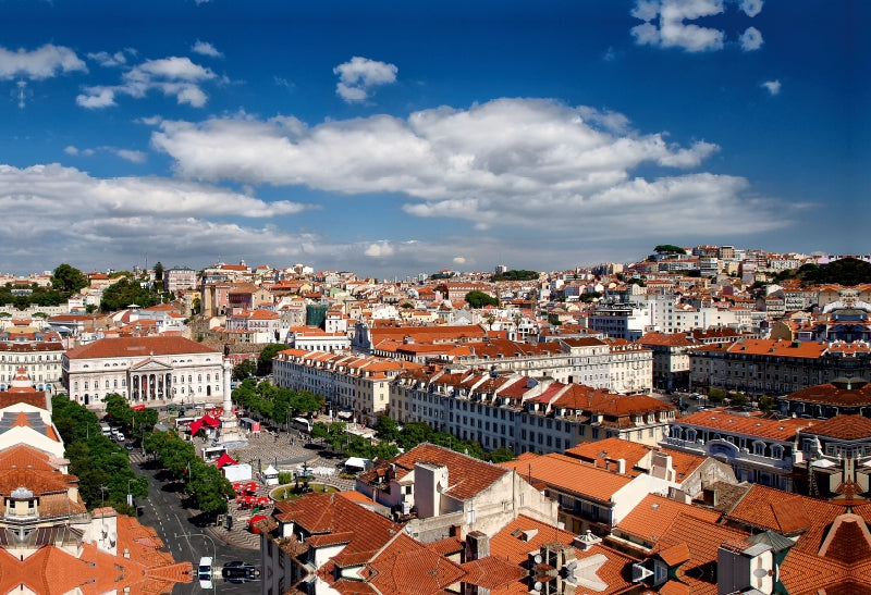 Premium Textil-Leinwand Lissabon - Blick über den Rossio