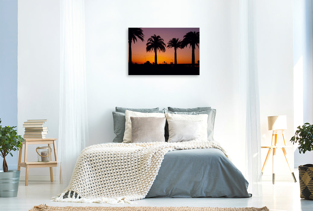 Toile textile premium Toile textile premium 120 cm x 80 cm paysage Portugal - palmiers au coucher du soleil 