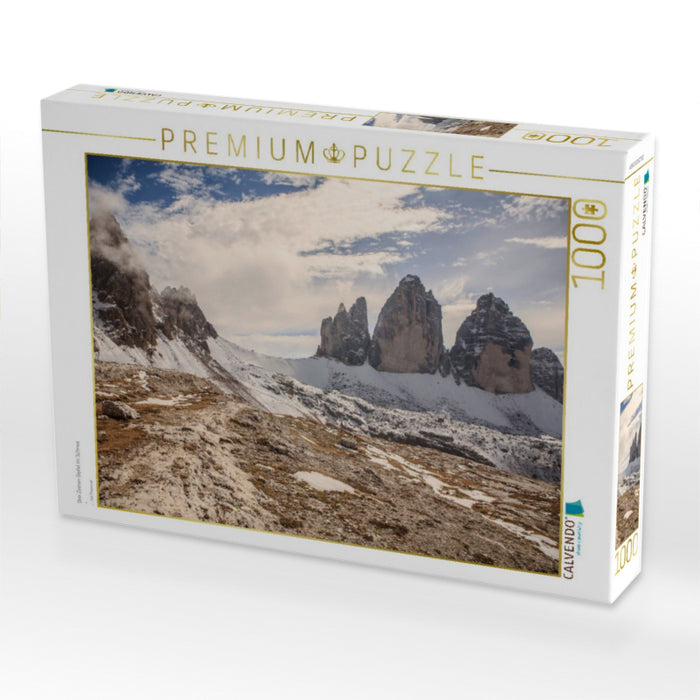 Drei Zinnen Gipfel im Schnee - CALVENDO Foto-Puzzle'