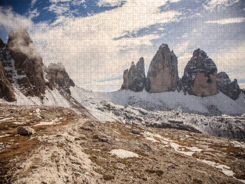 Drei Zinnen Gipfel im Schnee - CALVENDO Foto-Puzzle'