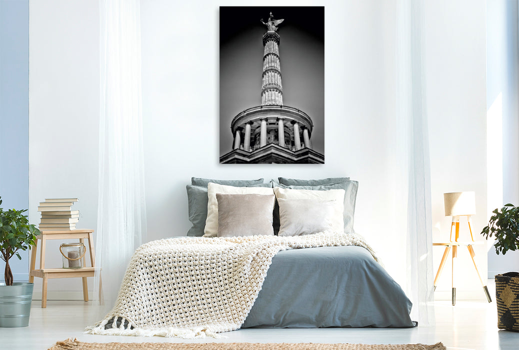 Premium Textil-Leinwand Premium Textil-Leinwand 80 cm x 120 cm  hoch BERLIN Siegessäule  Monochrom