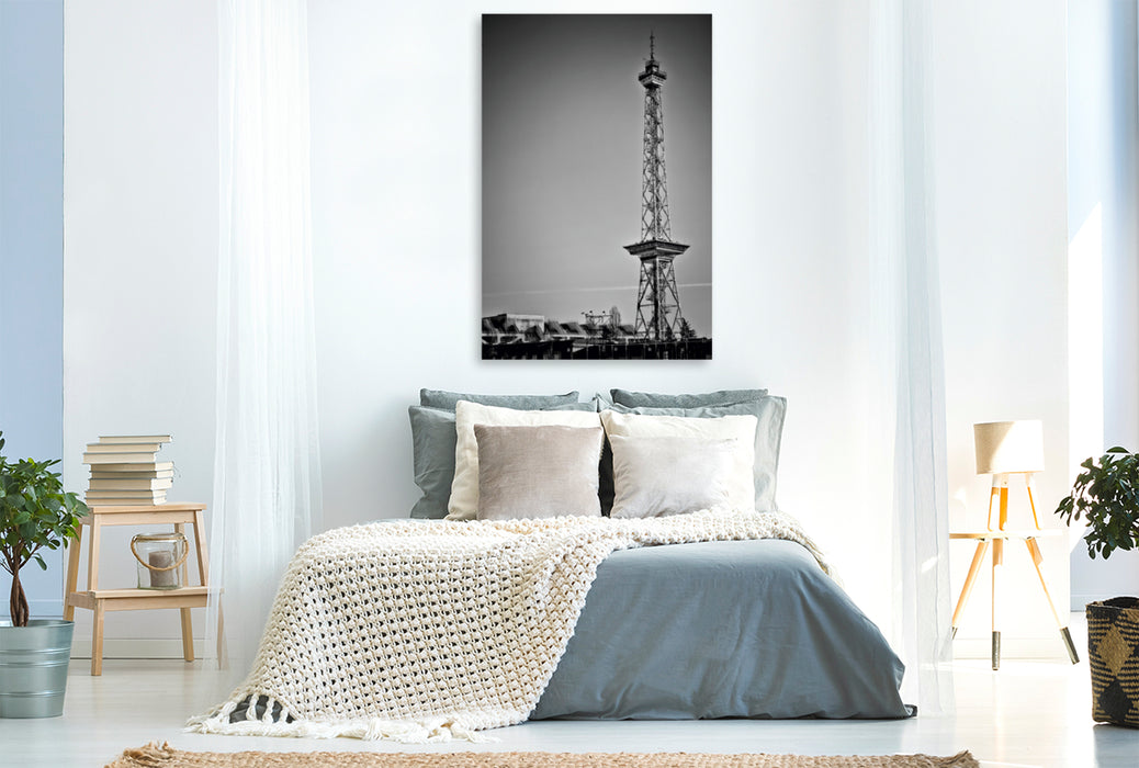 Premium Textil-Leinwand Premium Textil-Leinwand 80 cm x 120 cm  hoch BERLIN Funkturm  Monochrom