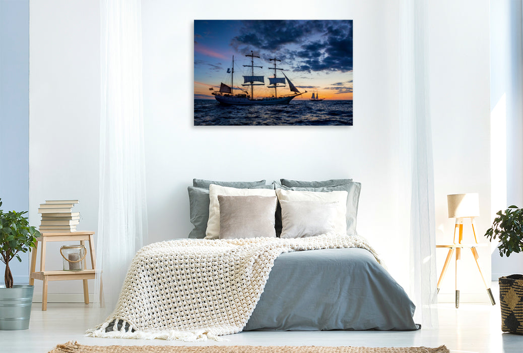 Toile textile haut de gamme Toile textile haut de gamme 120 cm x 80 cm de large Un motif du calendrier Windjammer sur la mer Baltique dans la lumière du soir 