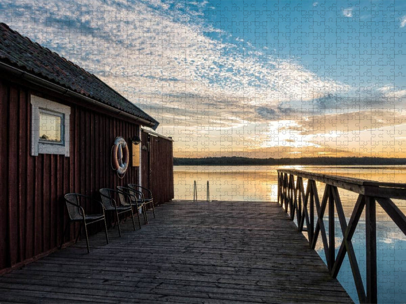 Holzhütte im Sonnenaufgang - CALVENDO Foto-Puzzle'
