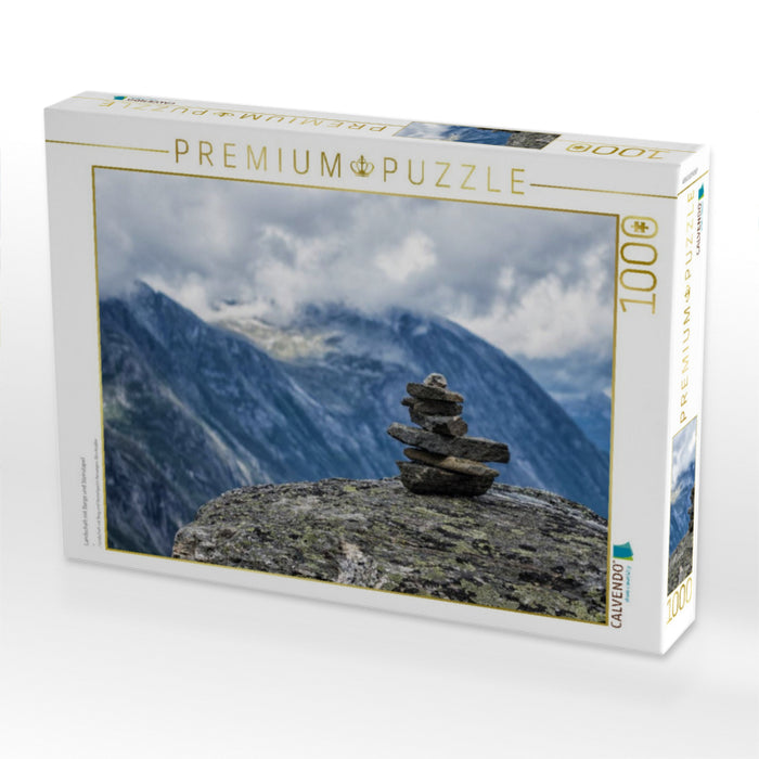 Landschaft mit Berge und Steinstapel - CALVENDO Foto-Puzzle'