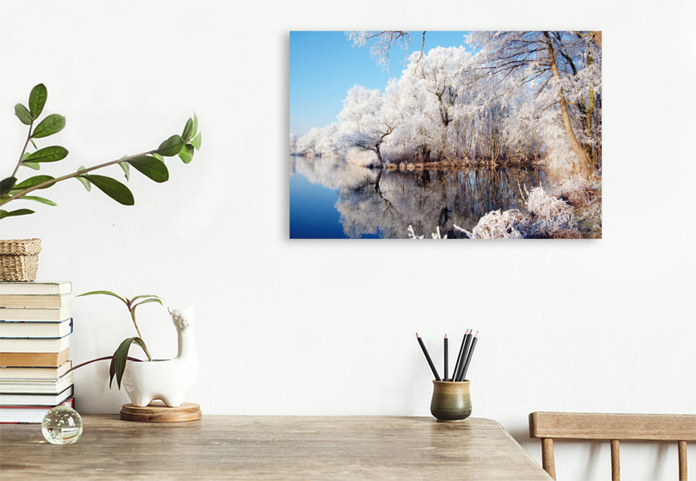 Premium textile canvas Premium textile canvas 75 cm x 50 cm across Hoarfrost on the Havel in Havelland 