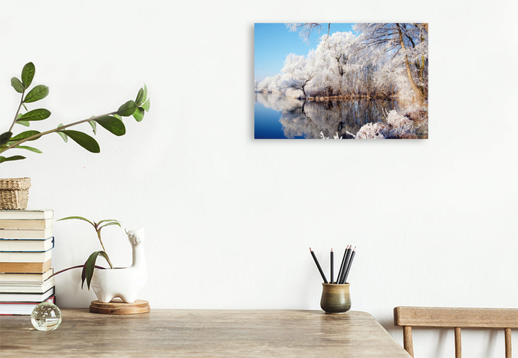Premium textile canvas Premium textile canvas 75 cm x 50 cm across Hoarfrost on the Havel in Havelland 