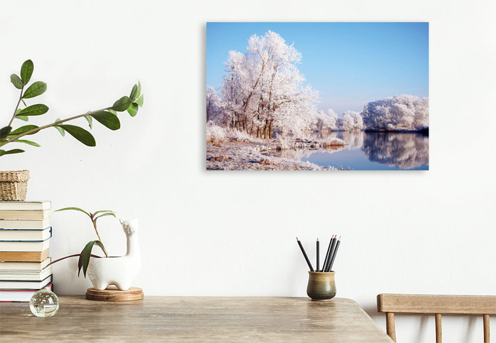 Premium textile canvas Premium textile canvas 75 cm x 50 cm landscape winter landscape on the Havel. Landscape in Havelland. 