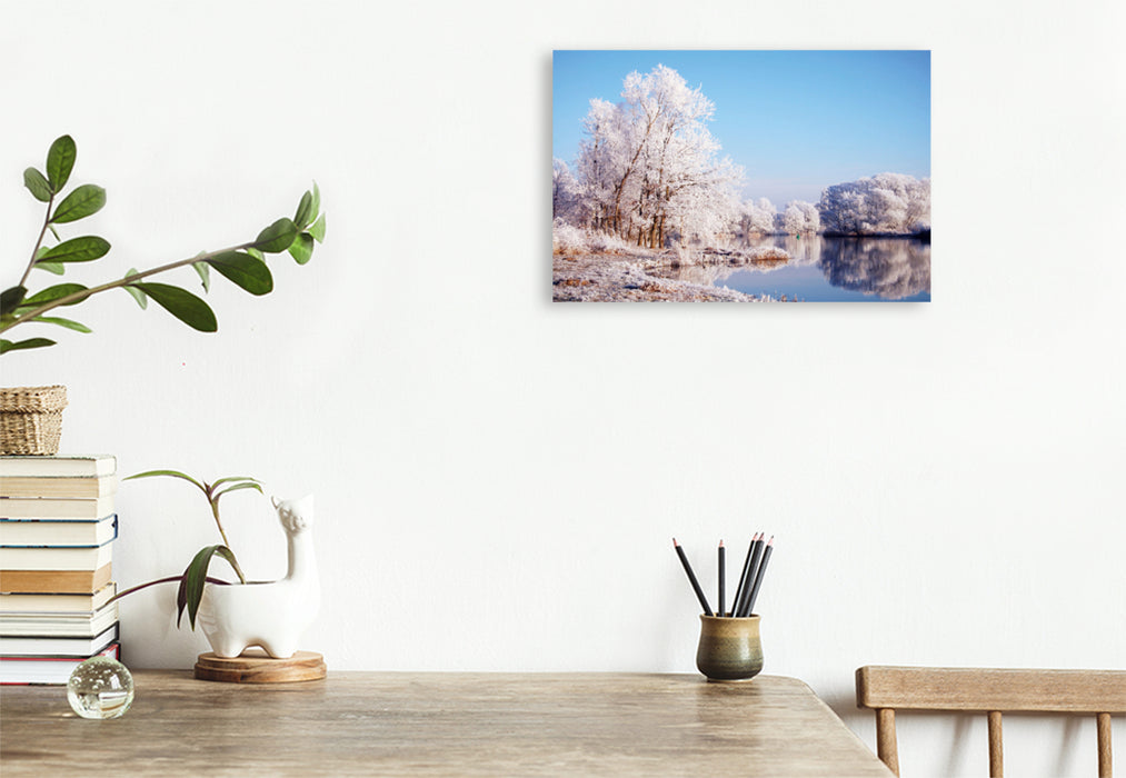 Premium textile canvas Premium textile canvas 75 cm x 50 cm landscape winter landscape on the Havel. Landscape in Havelland. 