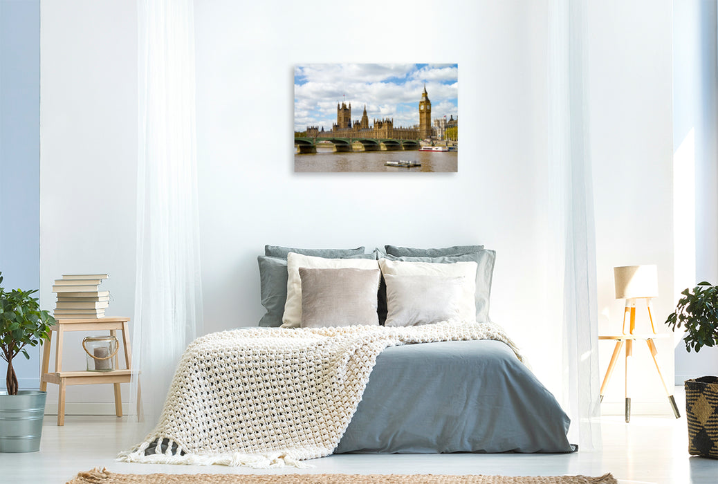 Premium Textil-Leinwand Premium Textil-Leinwand 120 cm x 80 cm quer Westminster Bridge und Houses of Parliament