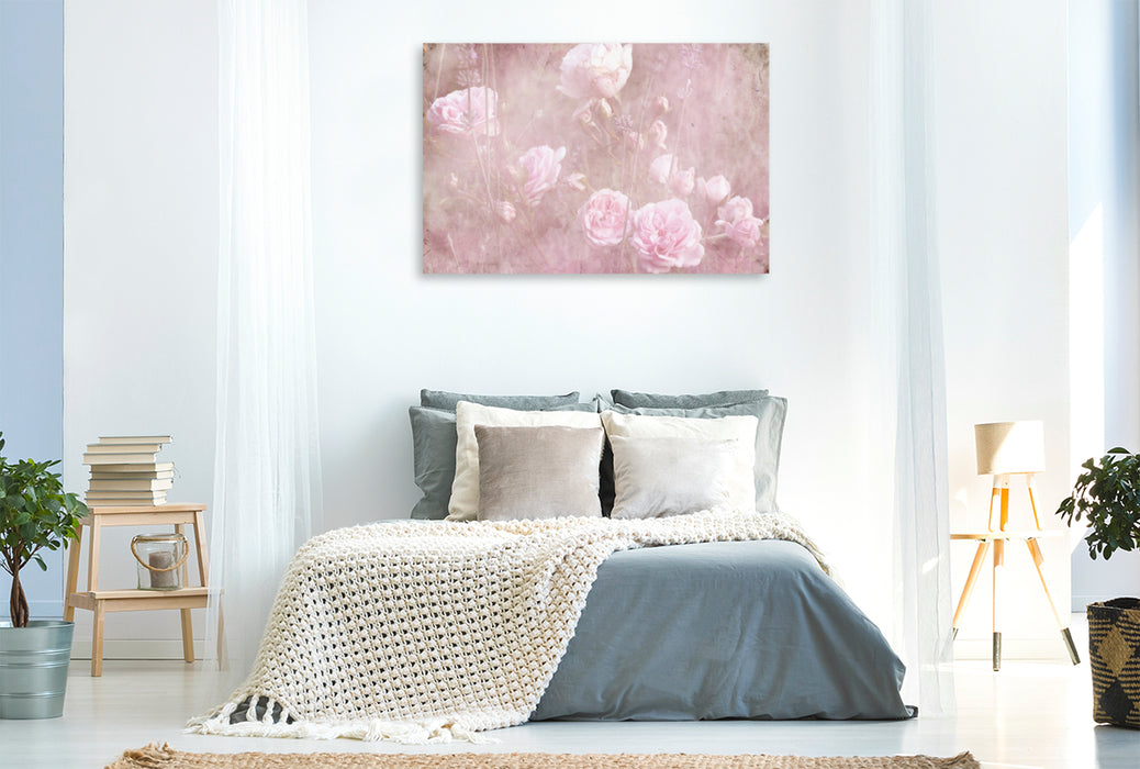 Toile textile premium Toile textile premium 120 cm x 80 cm paysage Roses romantiques, style vintage 