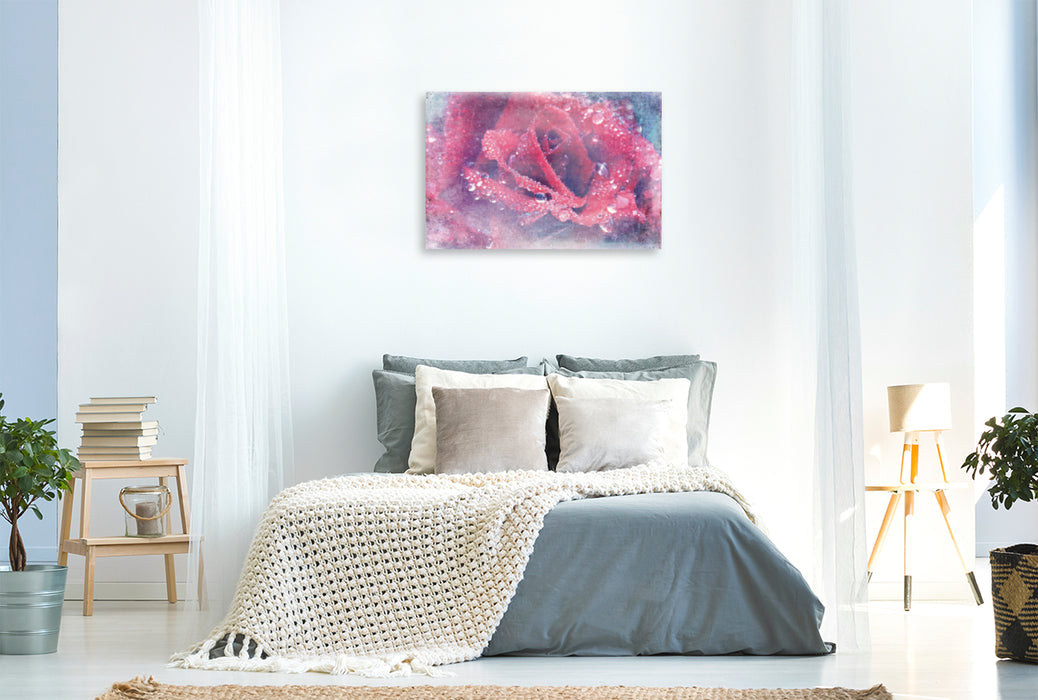 Premium Textil-Leinwand Premium Textil-Leinwand 120 cm x 80 cm quer Romantische Rote Rose - Shabby Chic Style