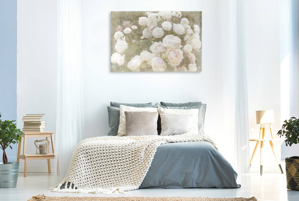 Premium Textil-Leinwand Premium Textil-Leinwand 120 cm x 80 cm quer Romantische Rosen - Shabby Chic Style