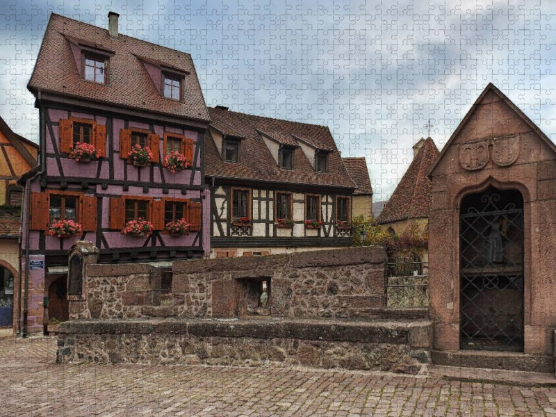 Befestigte Brücke in Kaysersberg, Elsass, Frankreich - CALVENDO Foto-Puzzle'