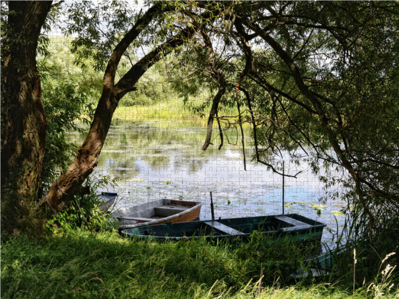 Boote unter einer alten Weide an der Havel 1000 Teile Puzzle quer - CALVENDO Foto-Puzzle'