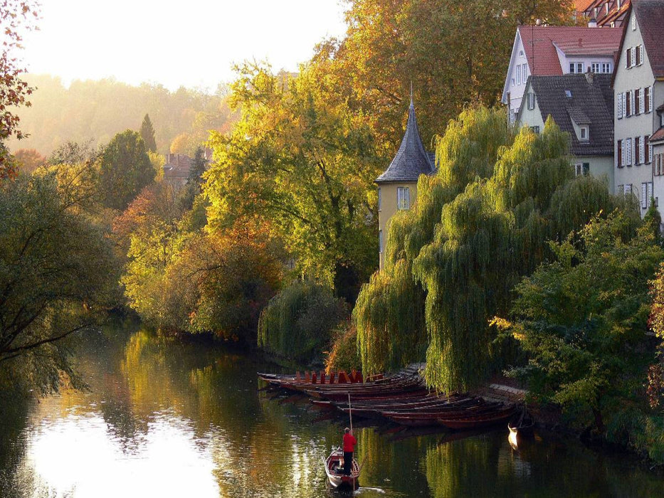 Tübingen, Hölderlinturm und Stocherkähne - CALVENDO Foto-Puzzle'