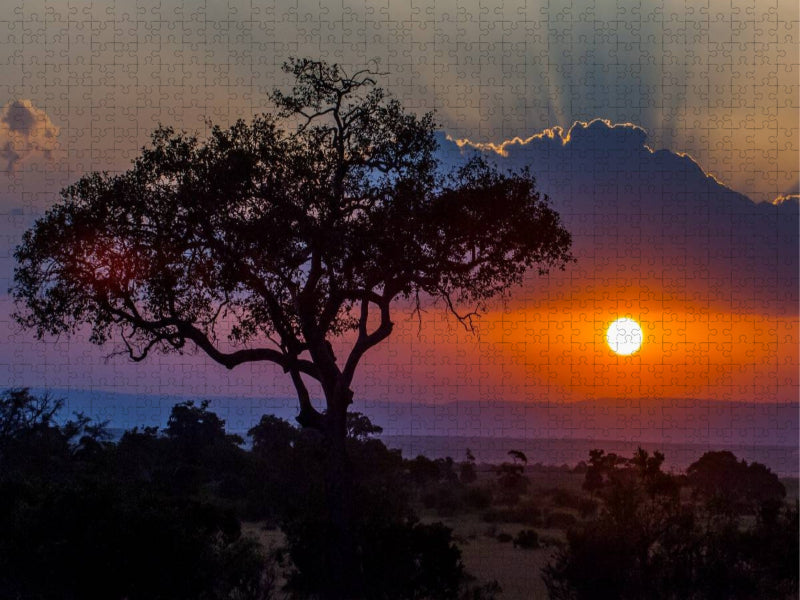 Sonnenuntergang in der Masai Mara in Kenia - CALVENDO Foto-Puzzle'