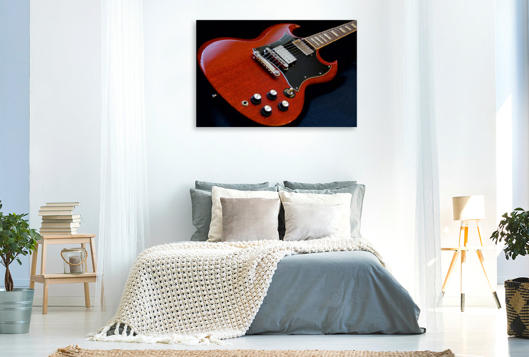 Toile textile premium Toile textile premium 120 cm x 80 cm paysage Guitare électrique rouge légendaire 