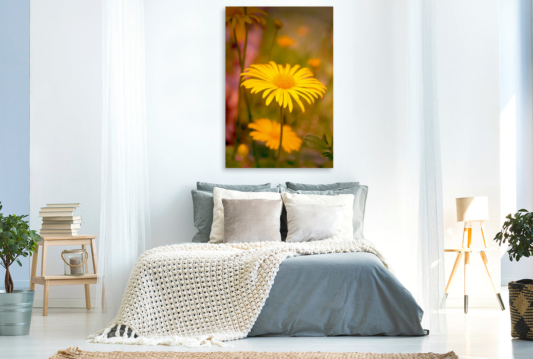 Premium Textil-Leinwand Premium Textil-Leinwand 80 cm x 120 cm  hoch Gelbes zartes Sommerblümchen