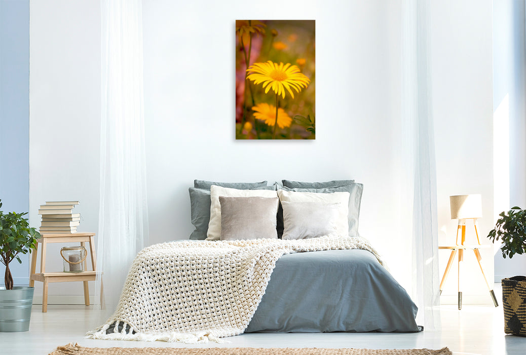 Premium Textil-Leinwand Premium Textil-Leinwand 80 cm x 120 cm  hoch Gelbes zartes Sommerblümchen