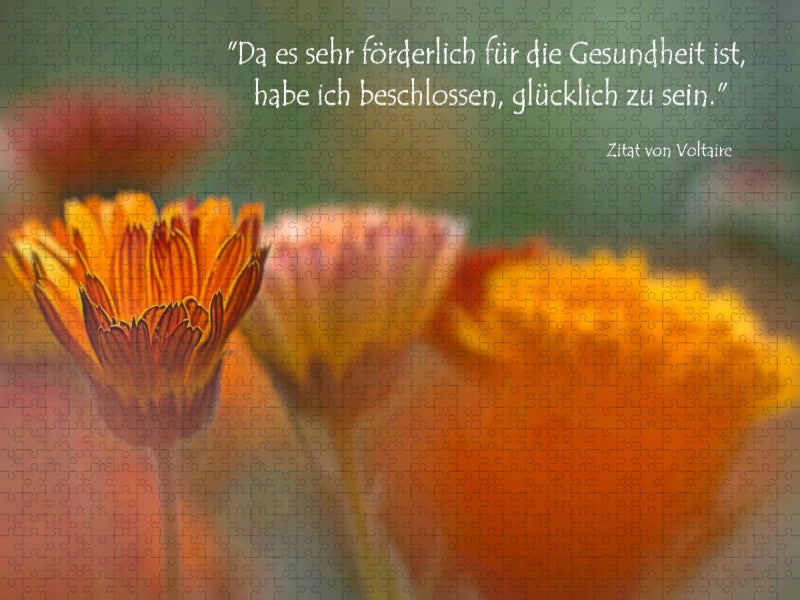 Ringelblumen - Zitat von Voltaire - CALVENDO Foto-Puzzle'