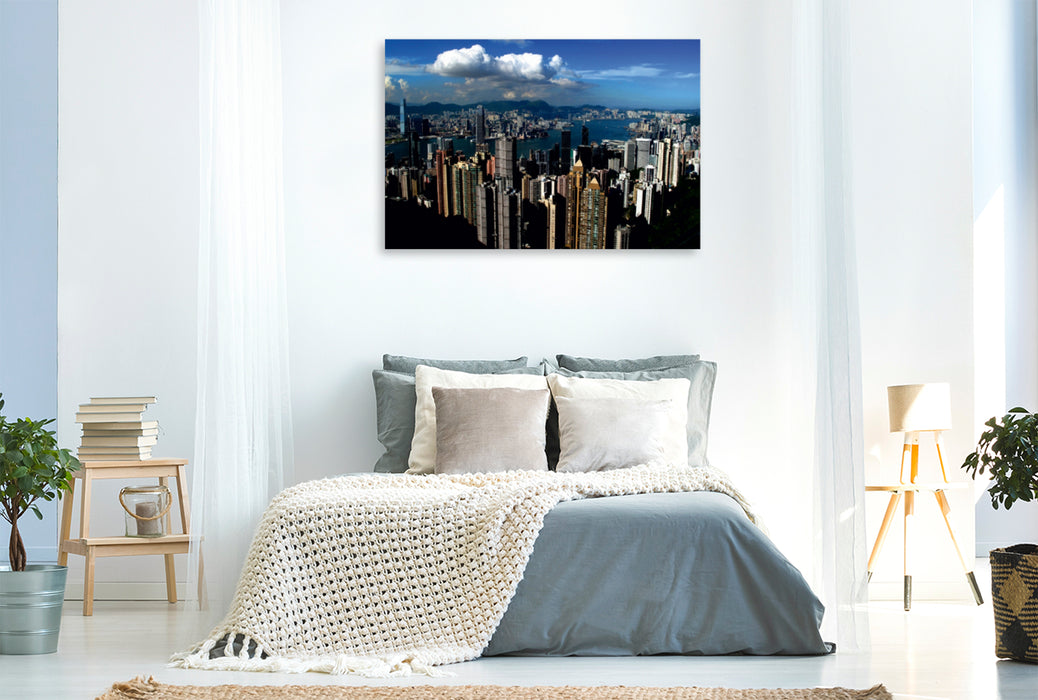 Premium Textil-Leinwand Premium Textil-Leinwand 120 cm x 80 cm quer Blick vom Victoria Peak über die Stadt