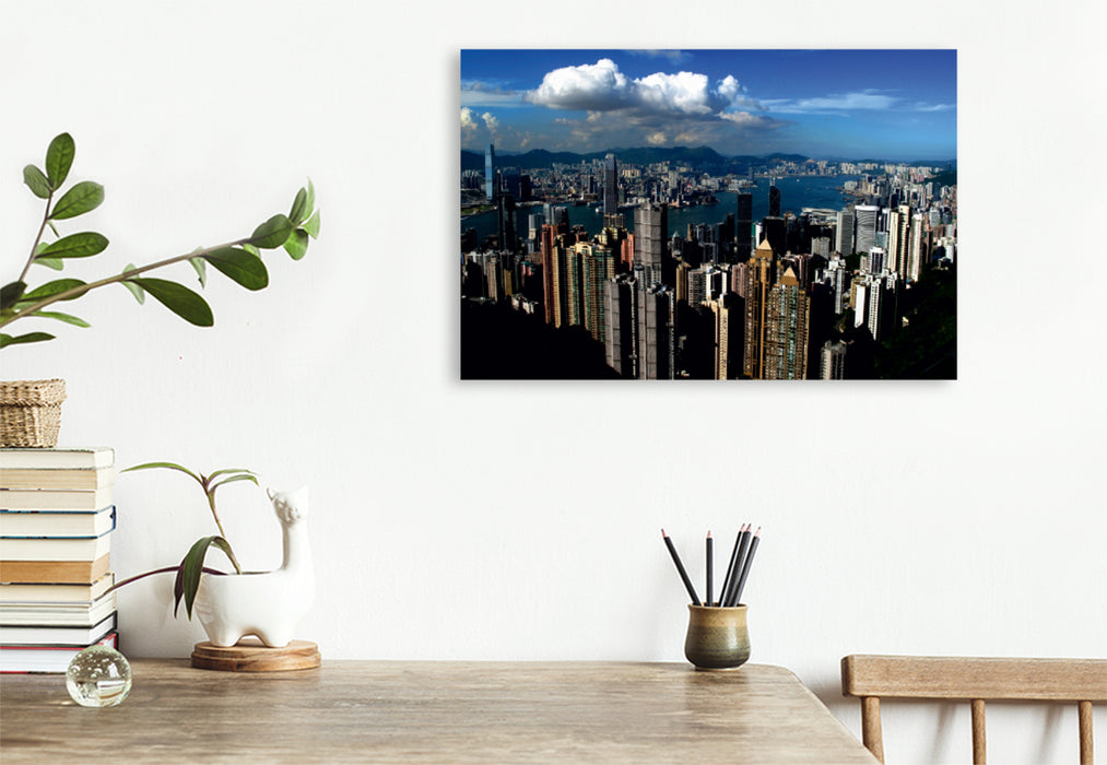 Premium Textil-Leinwand Premium Textil-Leinwand 120 cm x 80 cm quer Blick vom Victoria Peak über die Stadt