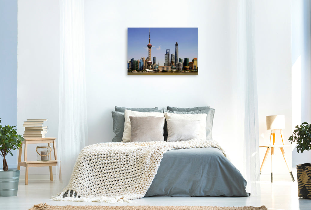 Premium Textil-Leinwand Premium Textil-Leinwand 120 cm x 80 cm quer Skyline mit Shanghai Pearl Tower