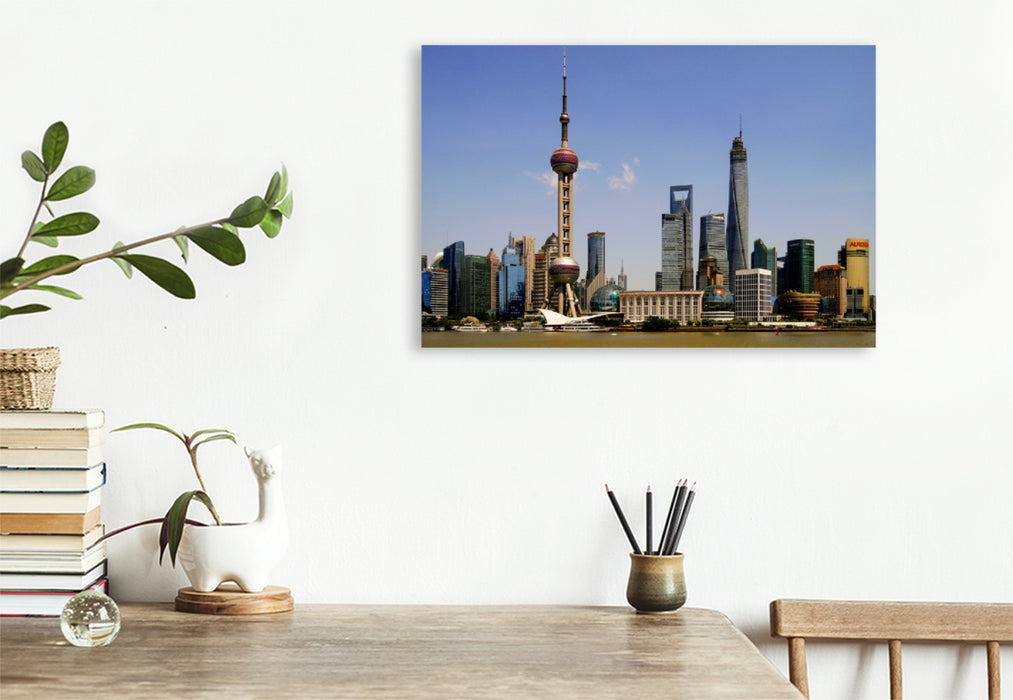 Premium Textil-Leinwand Premium Textil-Leinwand 120 cm x 80 cm quer Skyline mit Shanghai Pearl Tower