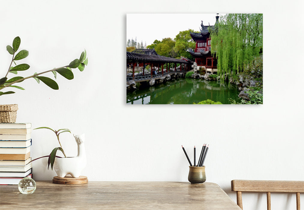 Premium Textil-Leinwand Premium Textil-Leinwand 120 cm x 80 cm quer Old Shanghai Tea House im Yu-Yuan-Garten