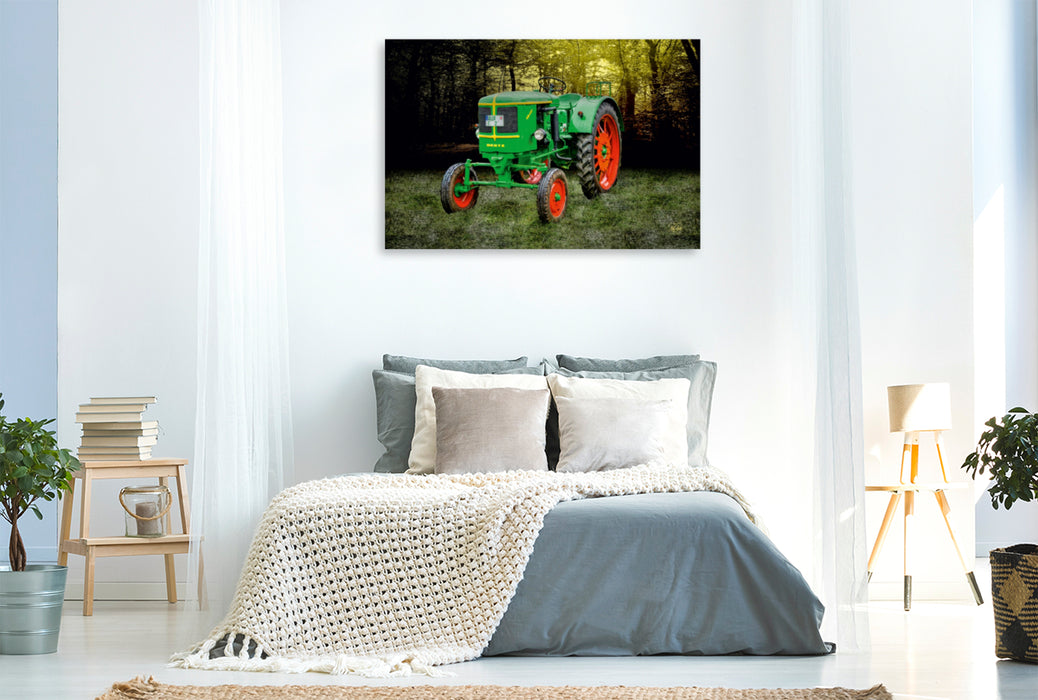 Toile textile premium Toile textile premium 120 cm x 80 cm paysage tracteur vintage Deutz 