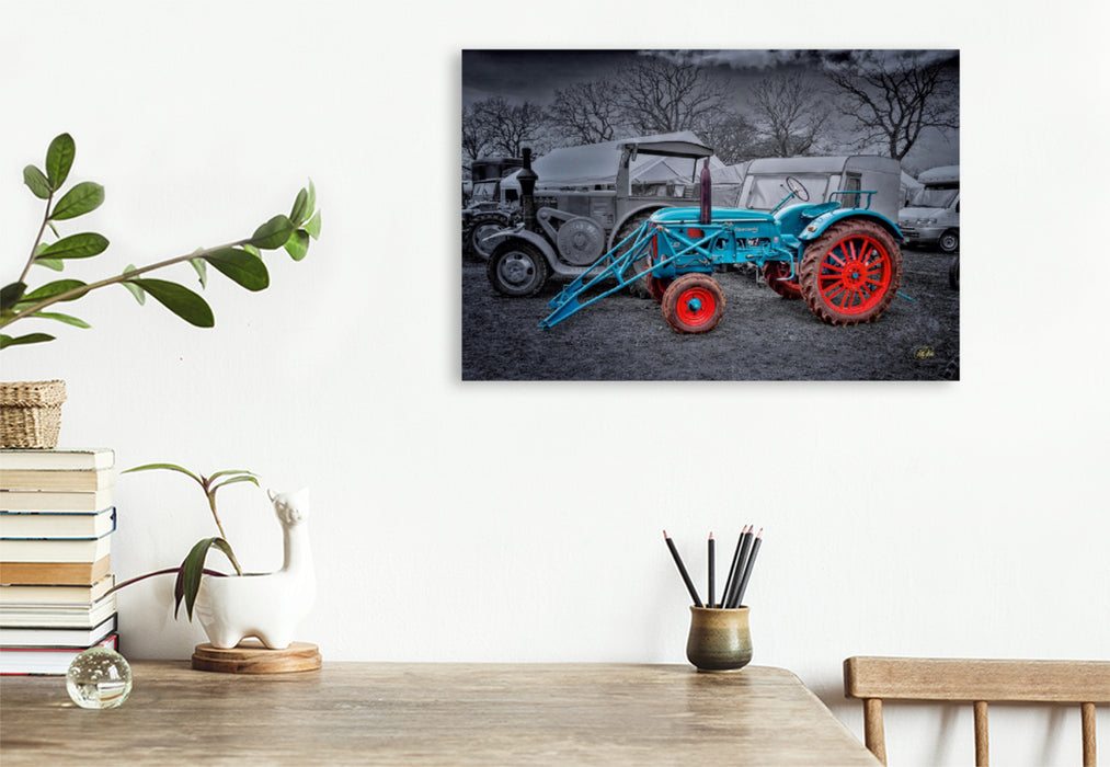 Toile textile premium Toile textile premium 120 cm x 80 cm paysage Tracteur Vintage Hanomag 