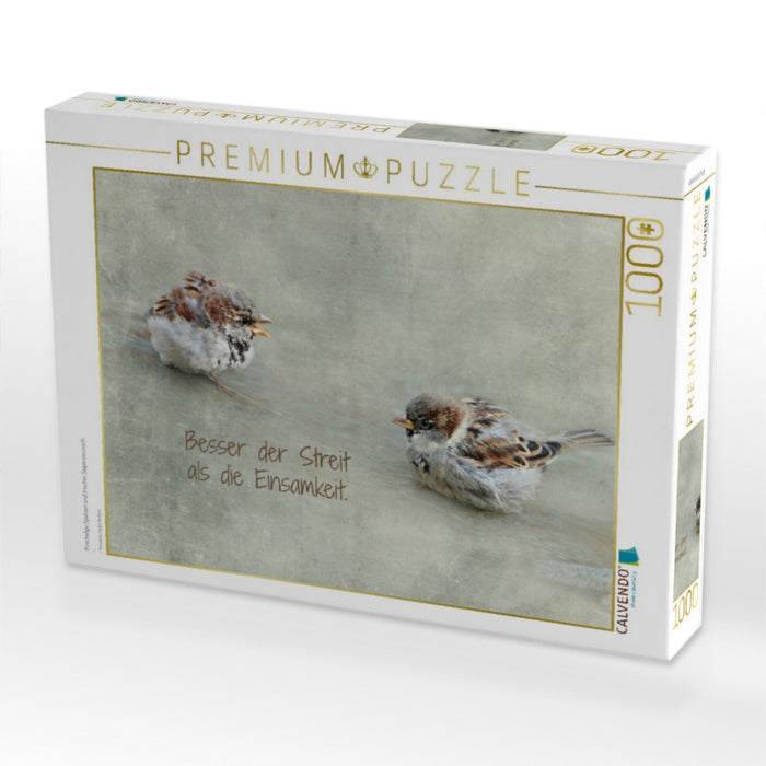 Puschelige Spatzen und Irischer Segenswunsch - CALVENDO Foto-Puzzle'