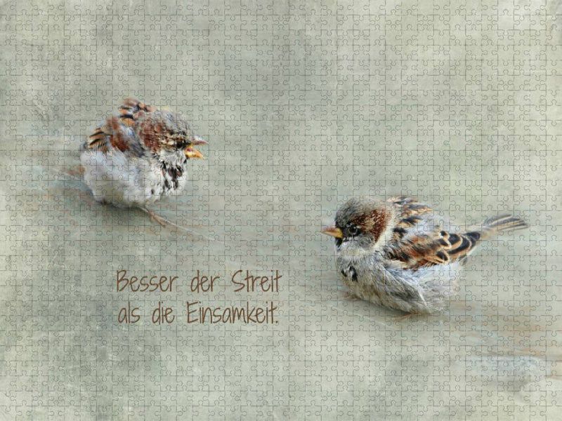 Puschelige Spatzen und Irischer Segenswunsch - CALVENDO Foto-Puzzle'